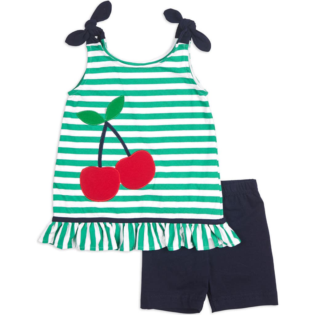 Florence Eiseman Stripe Knit Short Set With Cherries In Green