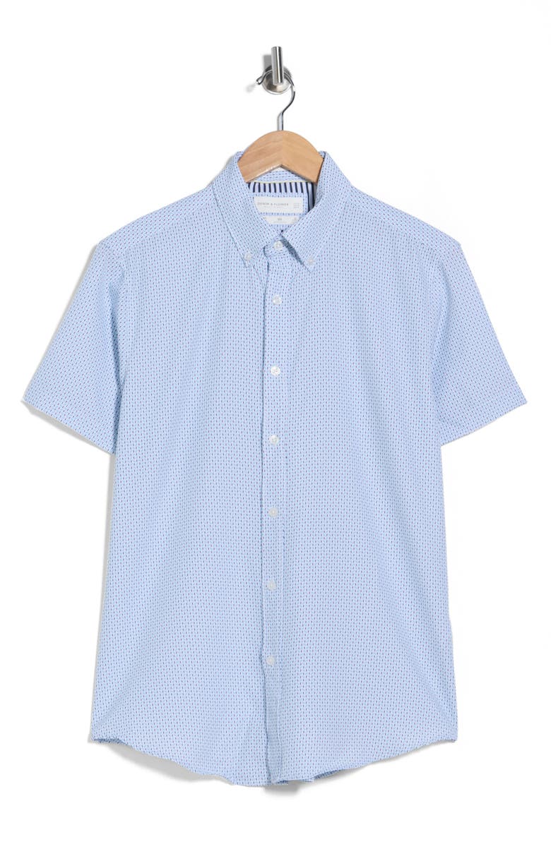 DENIM AND FLOWER Geometric Print Button-Up Shirt, Main, color, White