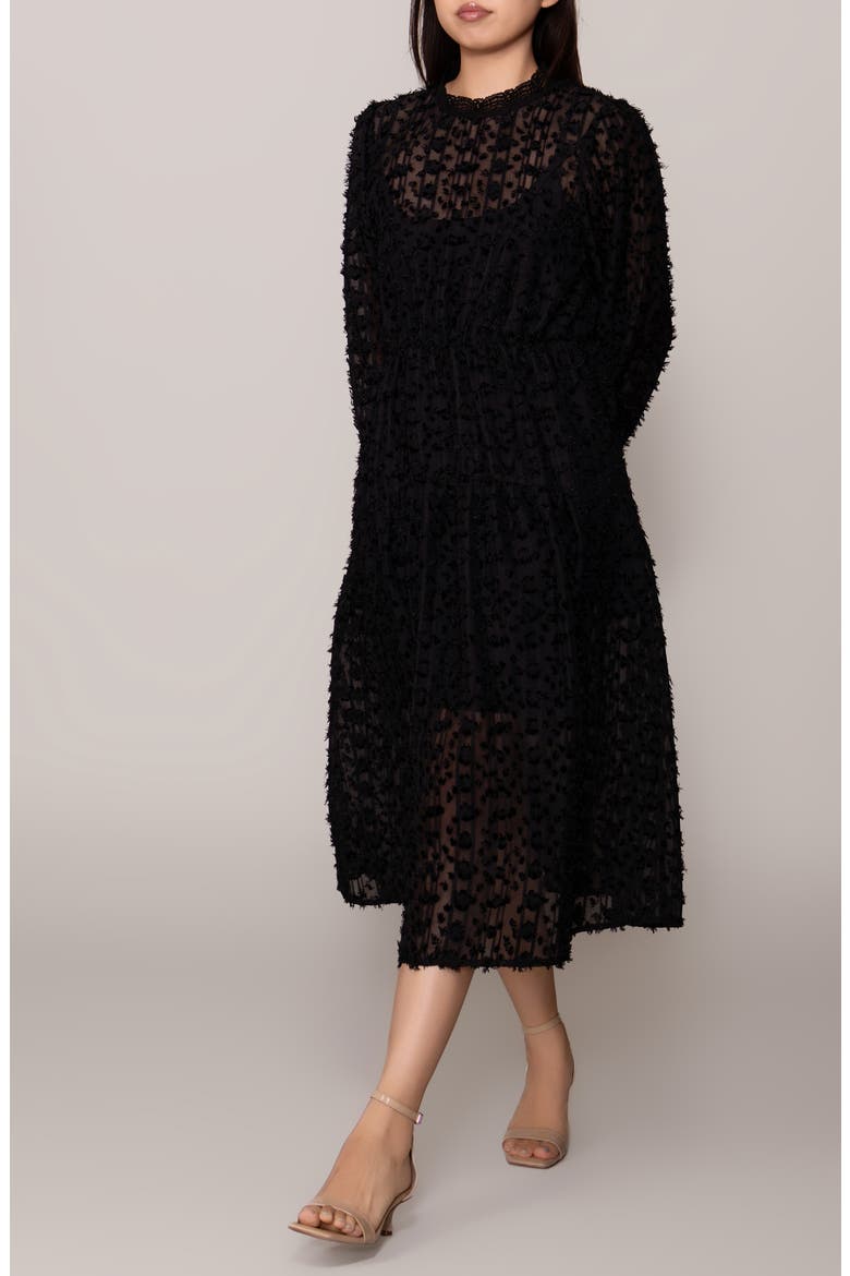 Textured Long Sleeve Midi Dress, Alternate, color, BLACK