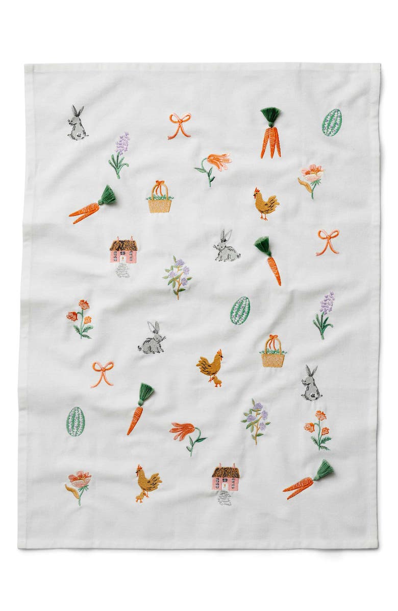Rifle Paper Co. Spring Farm Embroidered Cotton Tea Towel, Alternate, color, White Multi