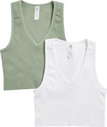 90 DEGREE BY REFLEX Seamless V-Neck Rib Crop Tank