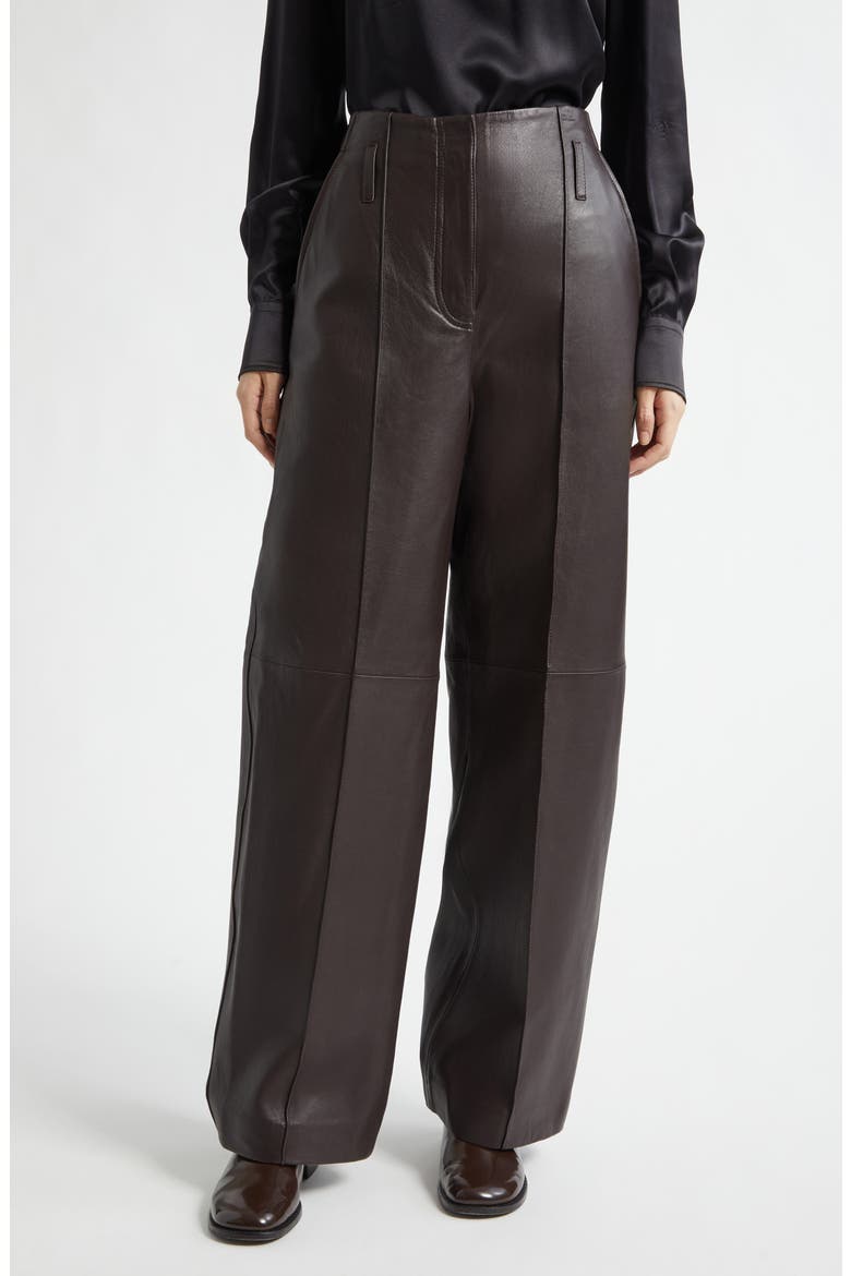 Liam Pintuck Wide Leg Leather Pants, Main, color, BORDEAUX