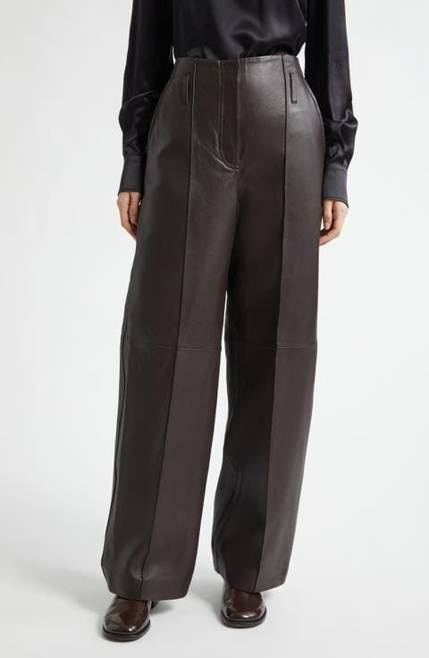 Liam Pintuck Wide Leg Leather Pants