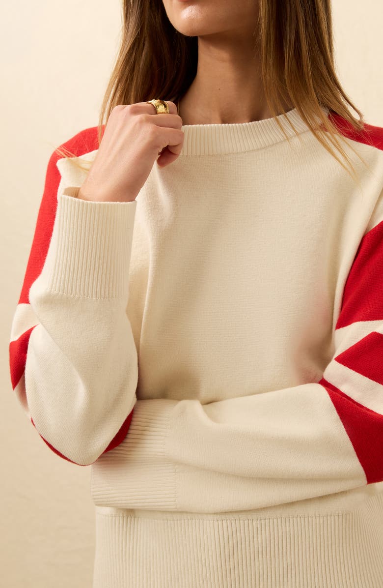 Faherty Throwback Stripe Organic Cotton & Cashmere Sweater, Alternate, color, Peppermint Red