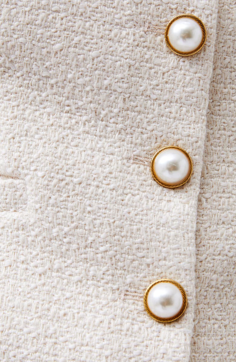 French Connection Imitation Pearl Square Neck Tweed Button-Up Top, Alternate, color, 