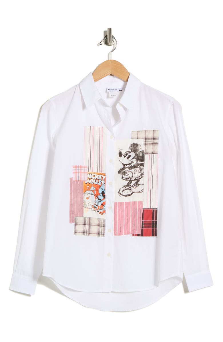 Desigual Disney Mickey Mouse Long Sleeve Shirt, Main, color, White