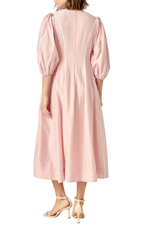 English Factory Contrast Binding Puff Shoulder Midi Dress In Pink