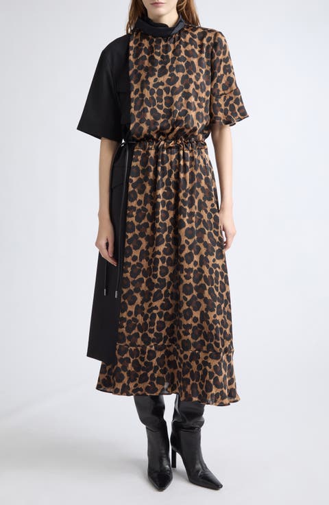 Leopard Print Hybrid Suiting Midi Dress