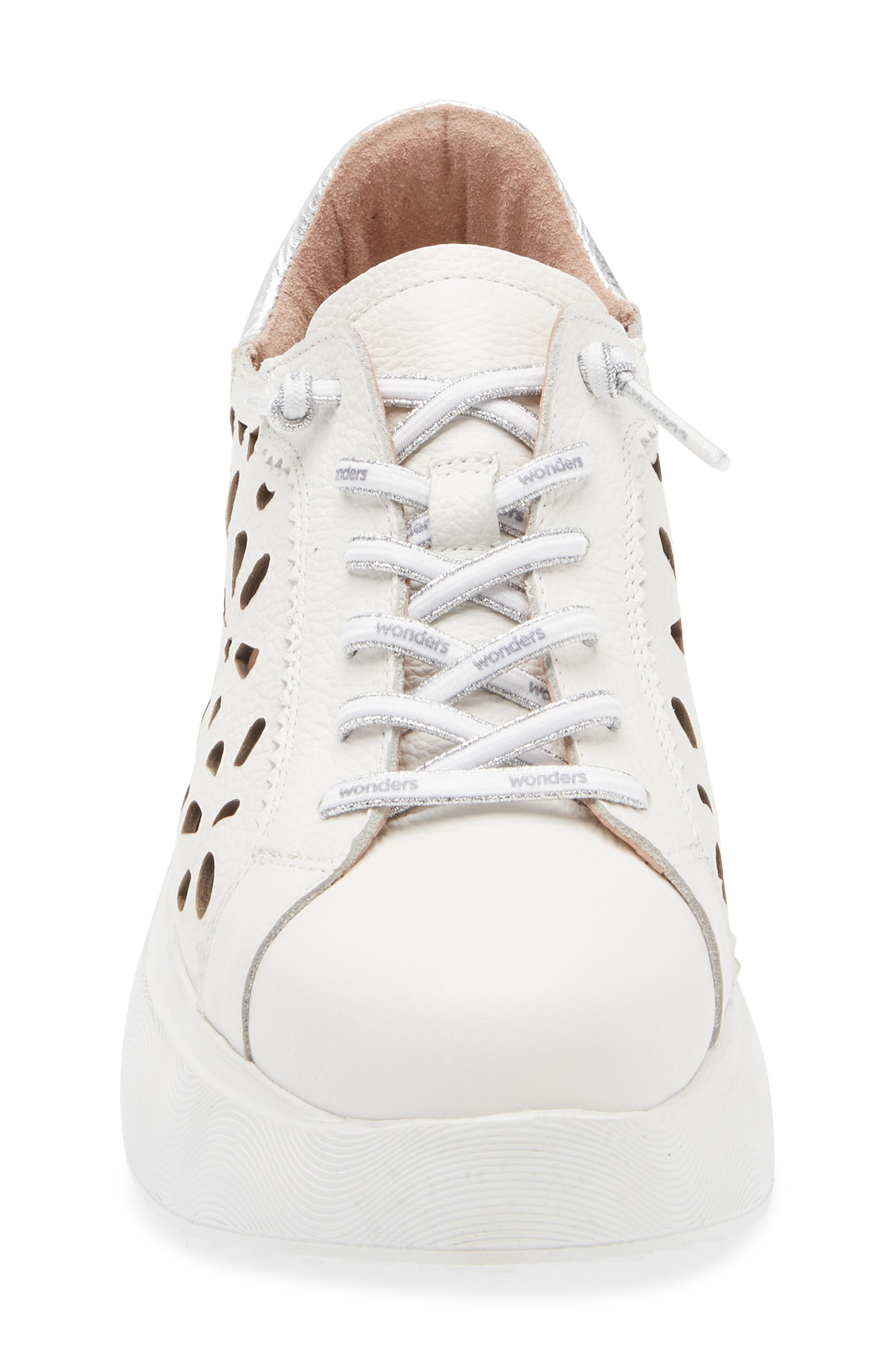 Wonders Perforated Leather Sneaker, Alternate, color, Off White/ Plata