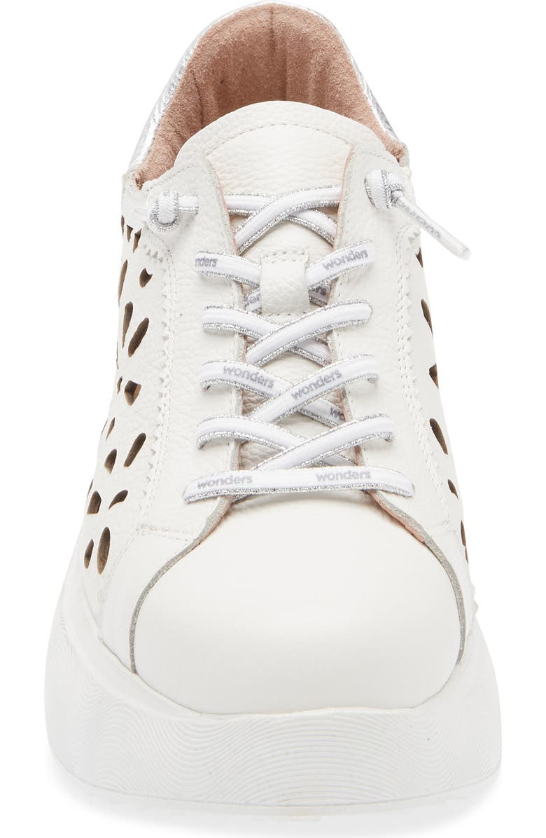 Wonders Perforated Leather Sneaker, Alternate, color, Off White/ Plata