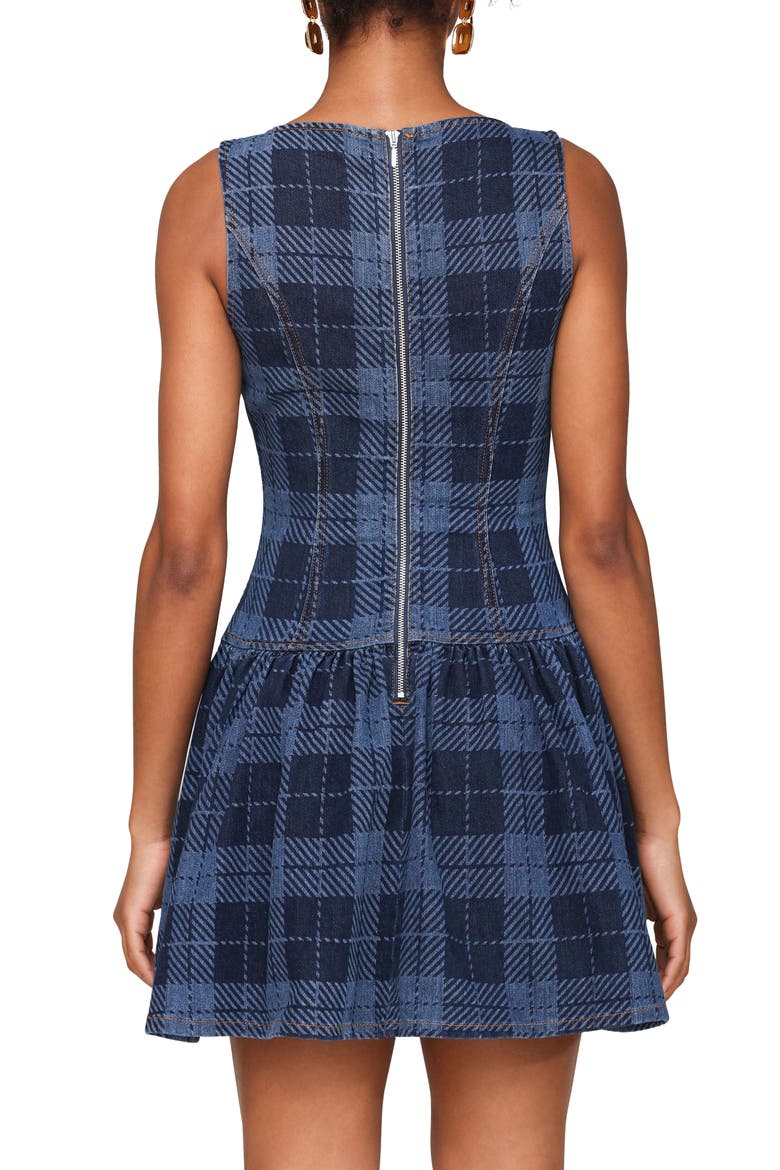 Plaid Drop Waist Cotton Blend Denim Dress, Alternate, color, ROYAL BLUE PLAID
