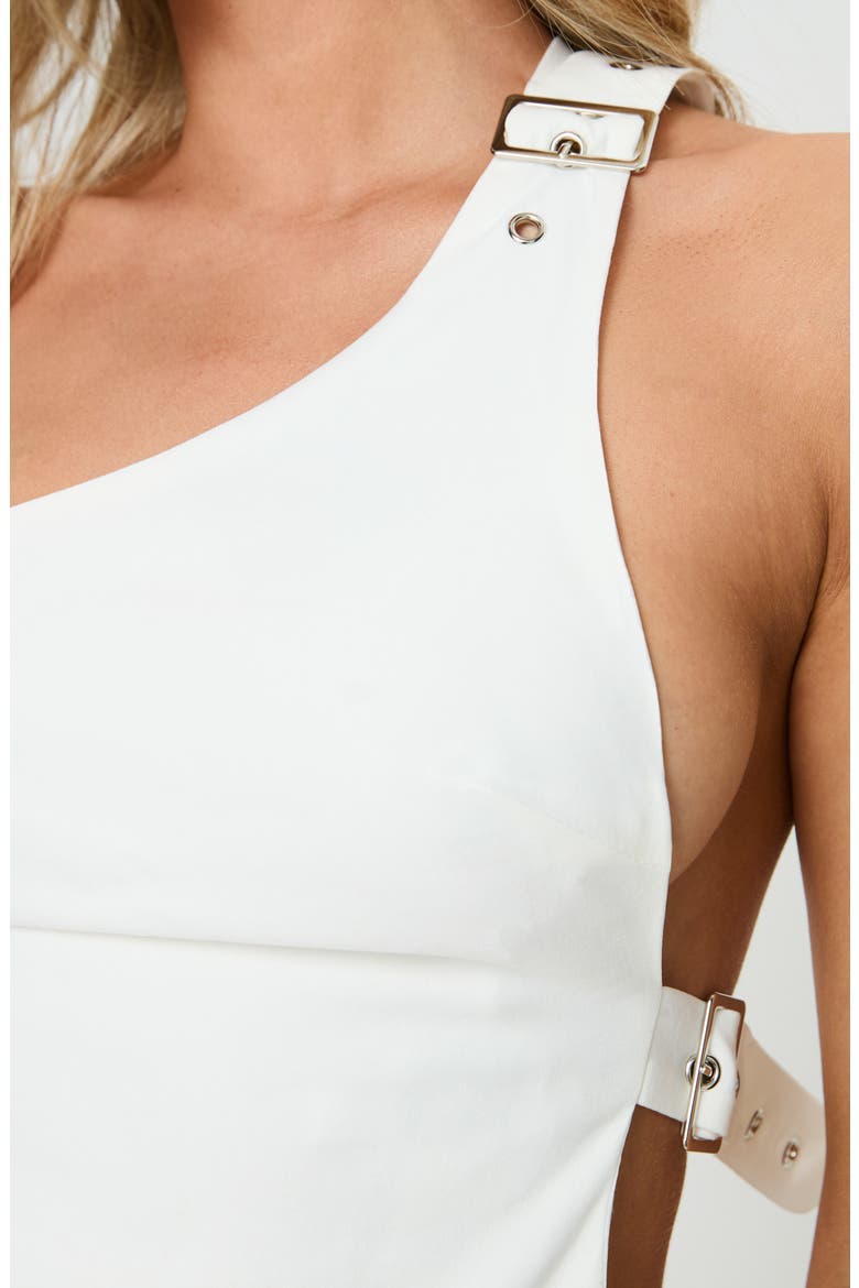 Buckled Down One-Shoulder Crop Top, Alternate, color, WHITE