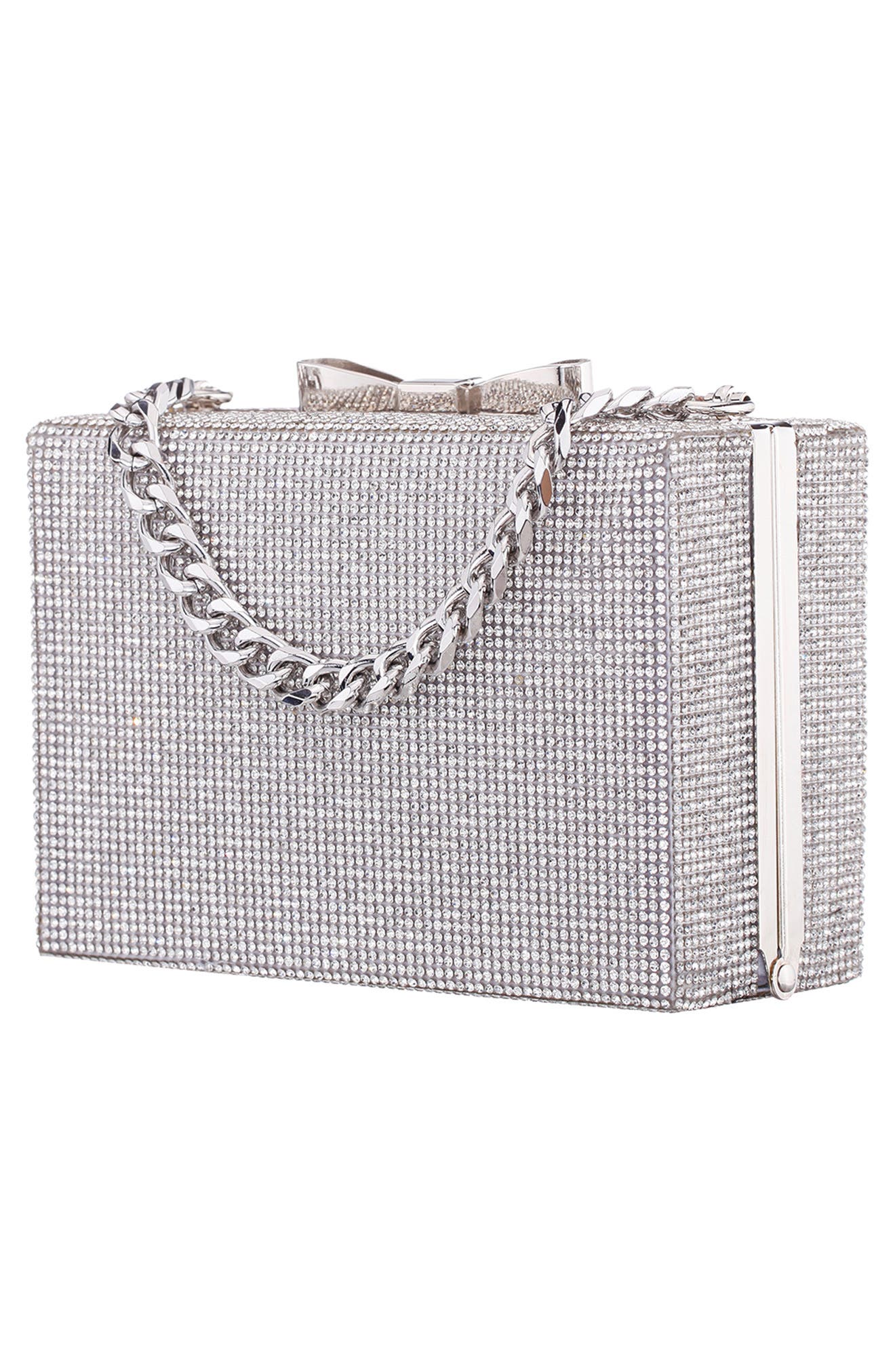 Regalo Crystal Bow Clutch, Alternate, color, SILVER