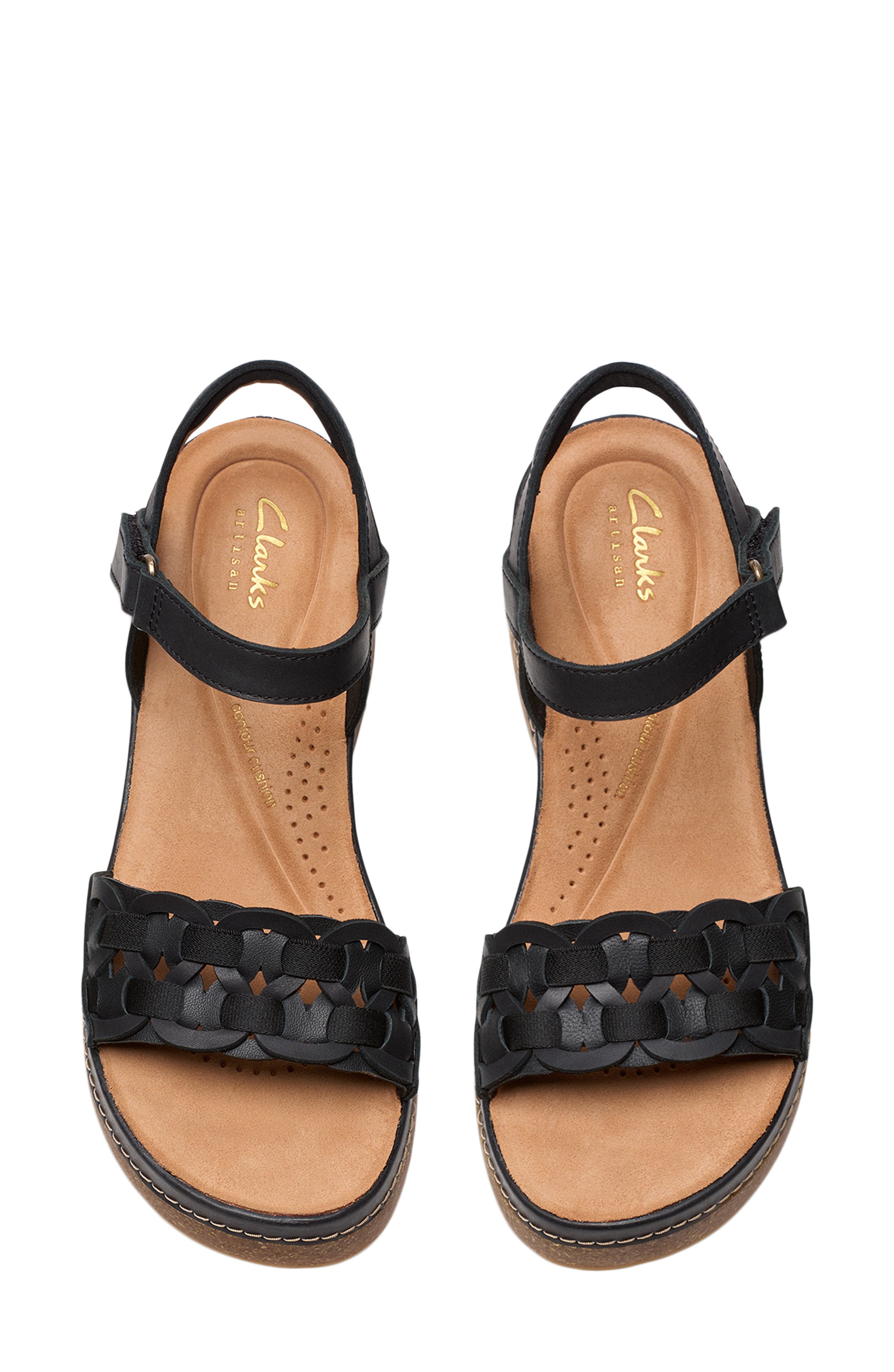 Clarks<sup>®</sup> Kassanda Wedge Sandal, Alternate, color, Black Leather
