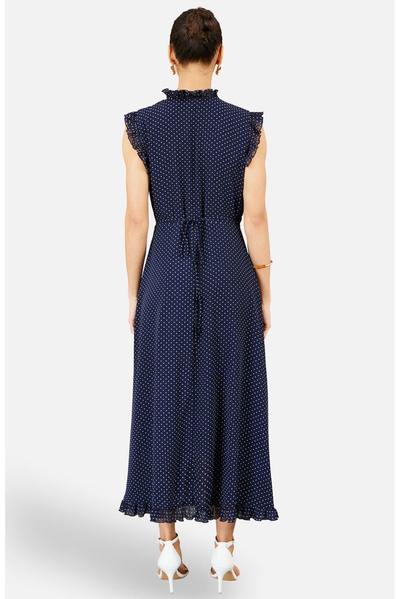 Polka Dot Midi Wrap Dress, Alternate, color, Navy