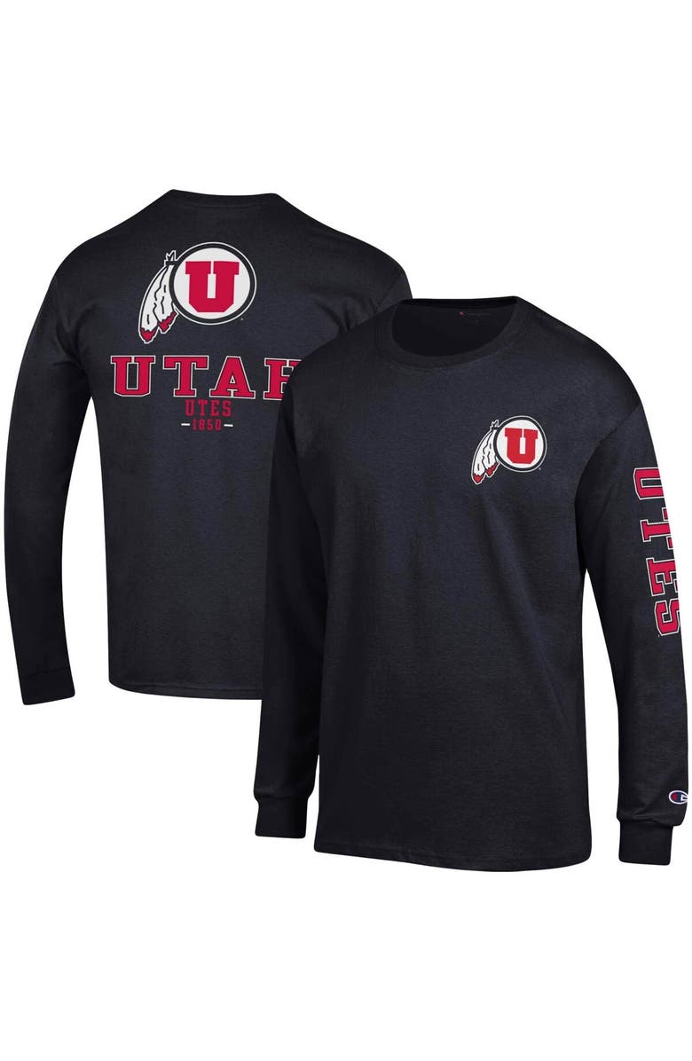 Champion Men's Champion Black Utah Utes Team Stack Long Sleeve T-Shirt, Main, color, 