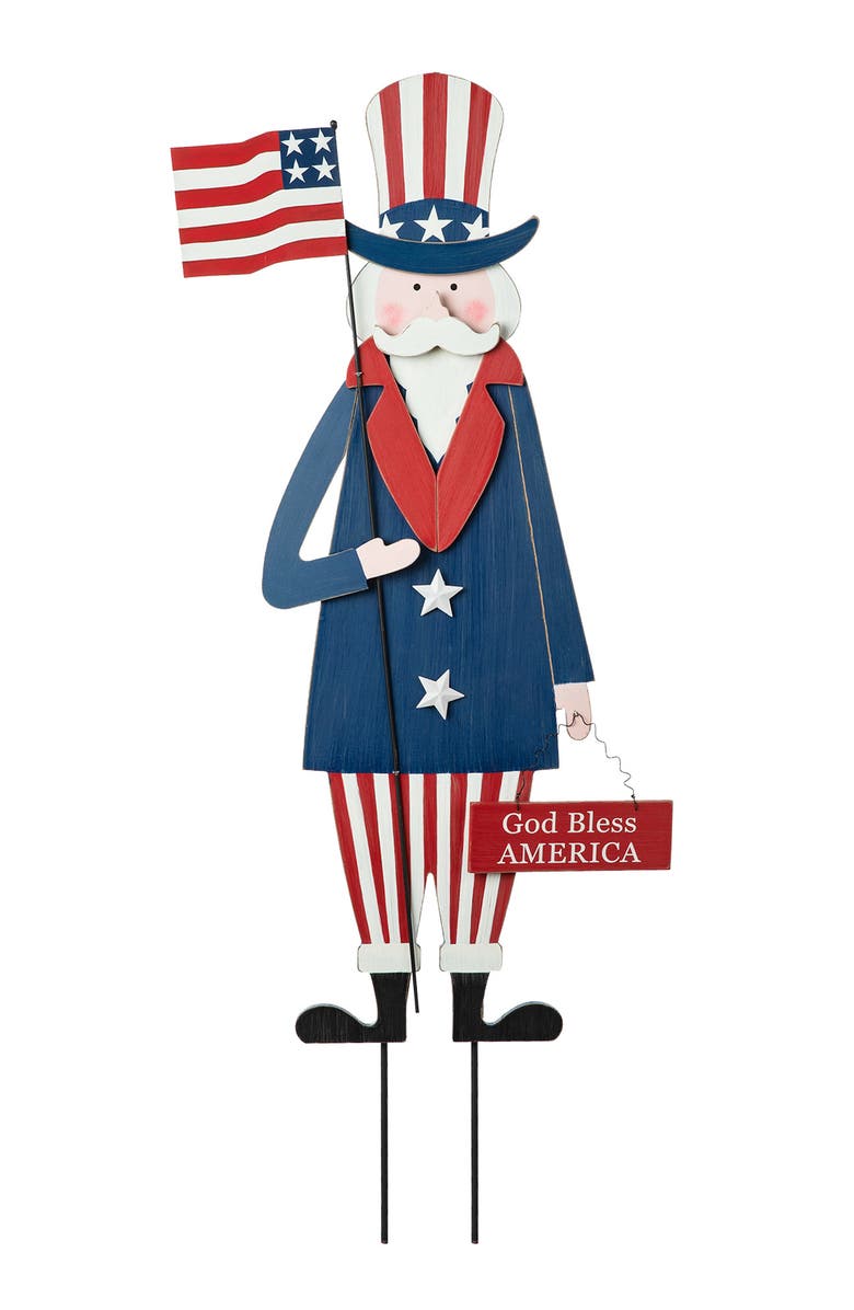 Glitzhome Wooden Patriotic Uncle Sam Yard Stake Wall Sign or Porch Decor, Main, color, 