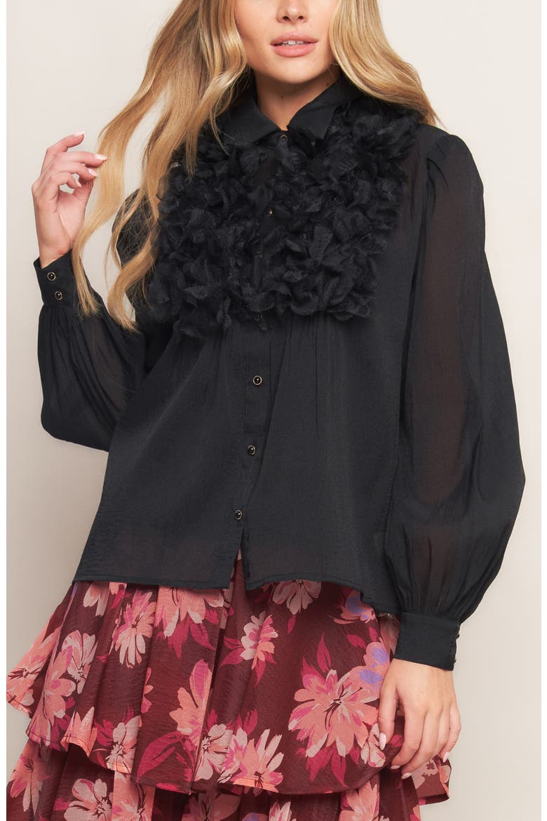 Floral Appliqué Button-Up Shirt, Alternate, color, BLACK