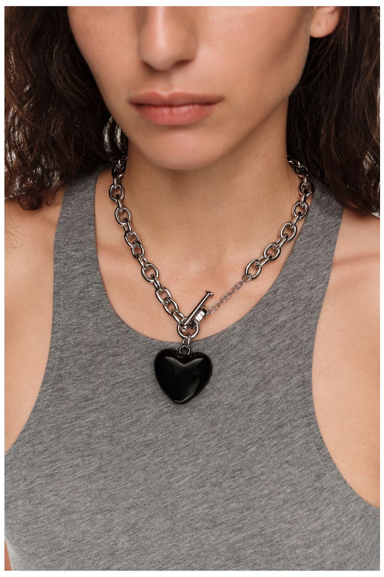 Heart Chain Necklace, Alternate, color, BLACK