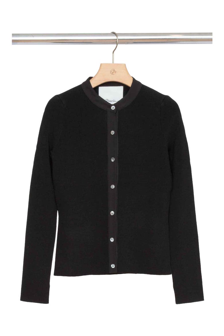 Compact Rib Fitted Cardigan, Main, color, BLACK