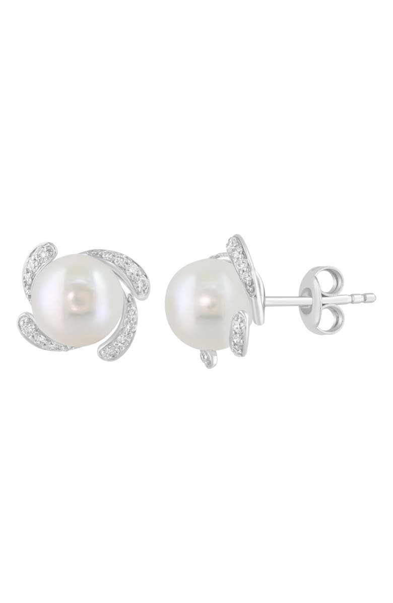 EFFY Sterling Silver Freshwater Pearl & Diamond Stud Earrings, Alternate, color, White