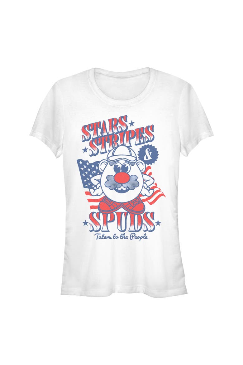Juniors Mr. Potato Head Stars Stripes and Spuds T Shirt, Main, color, White