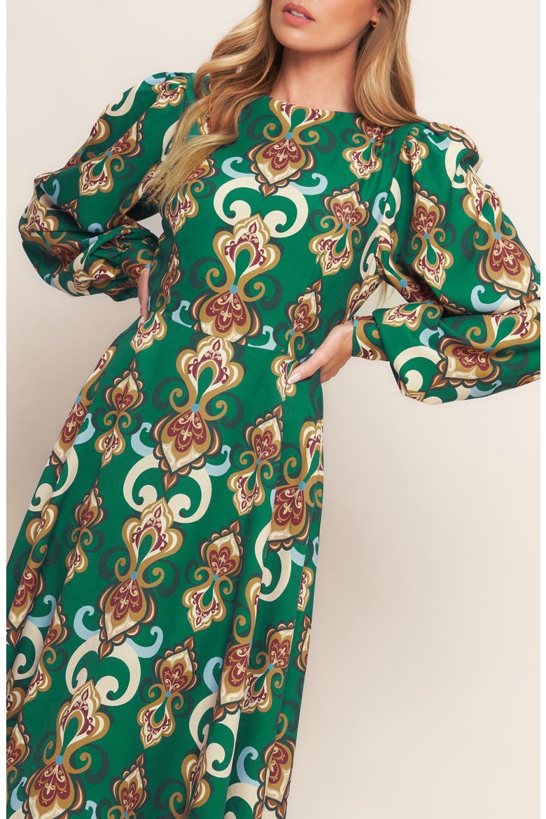 Long Sleeve Open Back Midi Dress, Alternate, color, KELLY GREEN