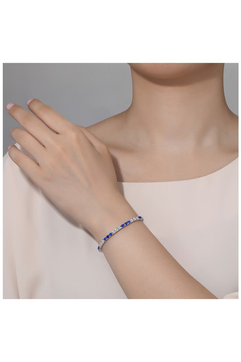 Lab Grown Sapphire & Simulated Diamond Tennis Bracelet, Alternate, color, WHITE/ BLUE