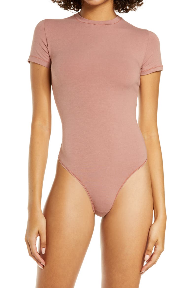 Stretch Cotton Jersey T-Shirt Bodysuit, Main, color, ROSE CLAYDNU