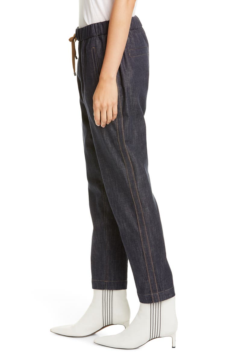 Brunello Cucinelli Monili Side Stripe Denim Track Pants, Alternate, color, 