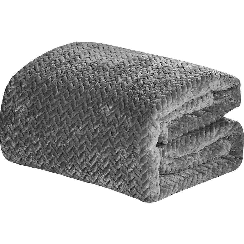 Luxury Home Braided Chevron Microplush Blanket In Gray