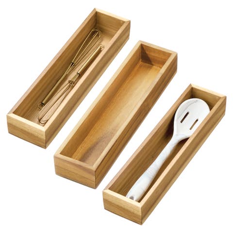 Acacia Wood Narrow Kitchen Drawer Organizer - Set of 3 - Natural