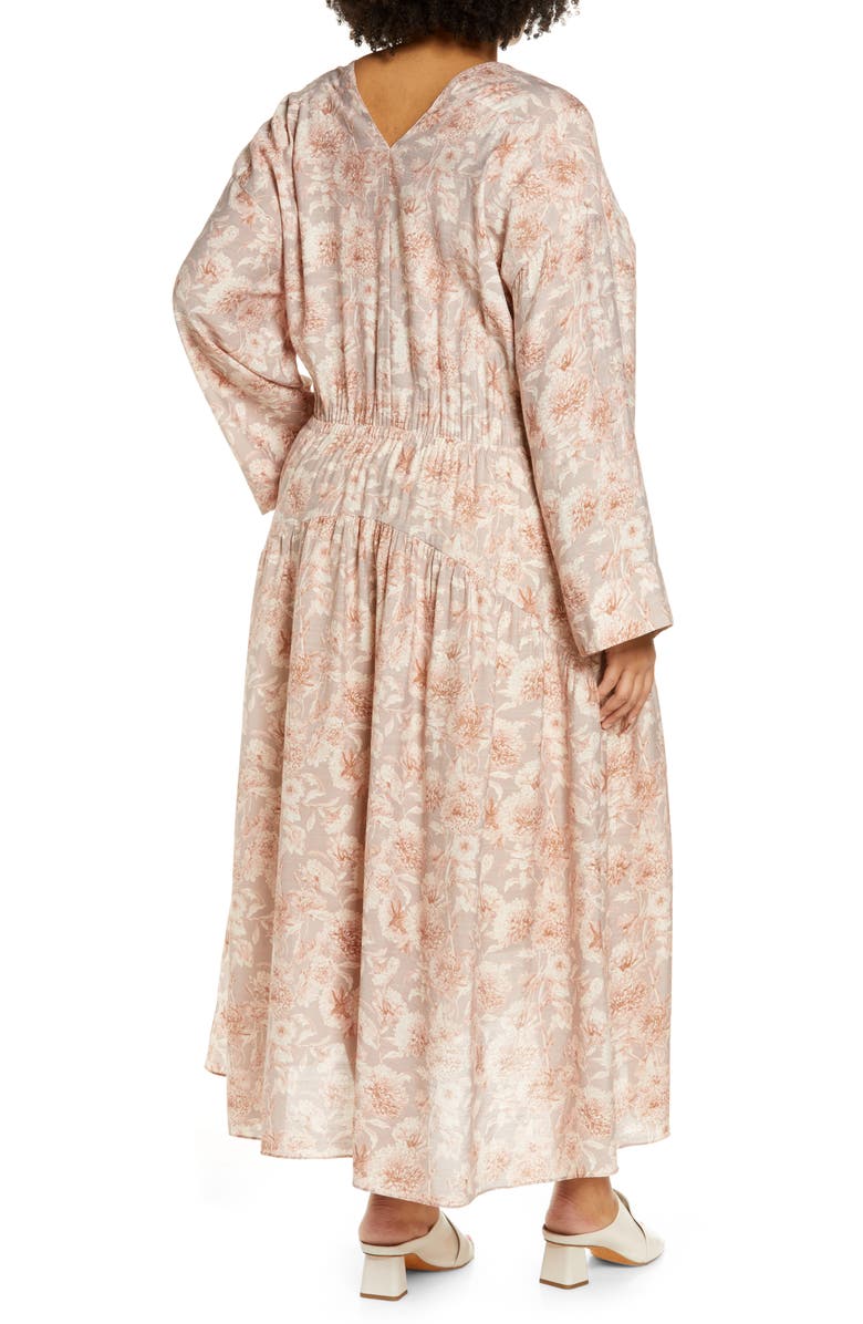 Vince Dahlia Print Long Sleeve Midi Dress, Alternate, color, Lotus Shell