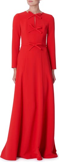 Pleated Triple Bow Cutout Long Sleeve Gown
