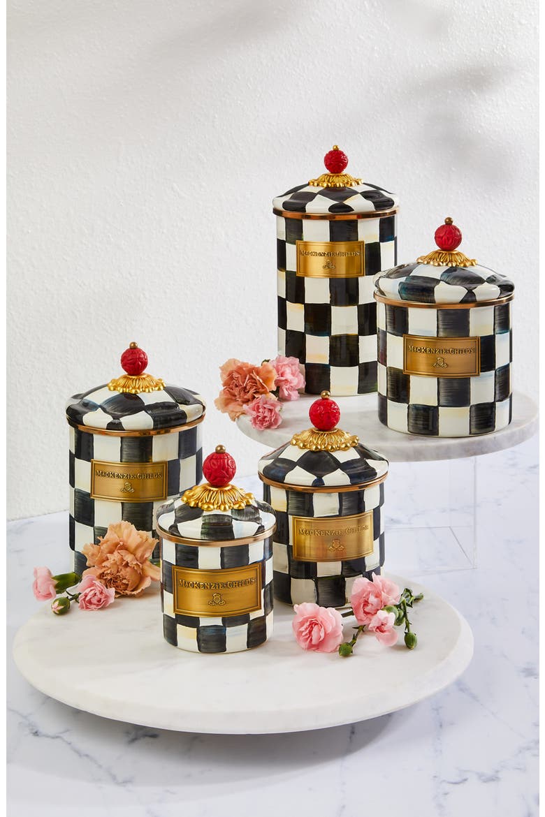Courtly Check Enamel Canister, Alternate, color, BLACK/ WHITE