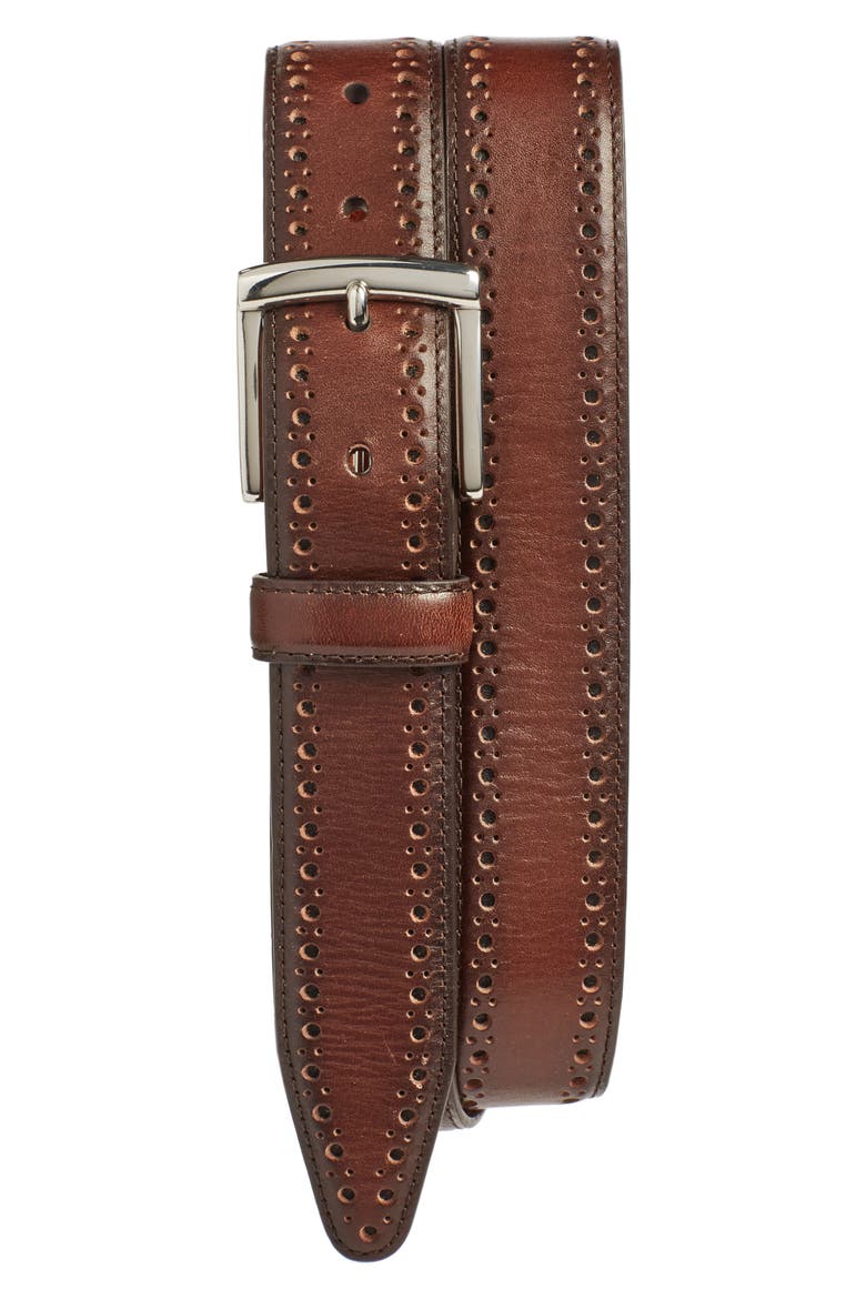 Perforated Leather Belt, Main, color, MAHOGANY