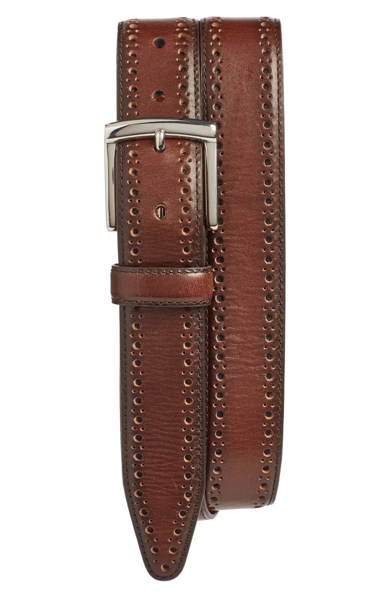 Johnston & Murphy Perforated Leather Belt, Main, color, Mahogany