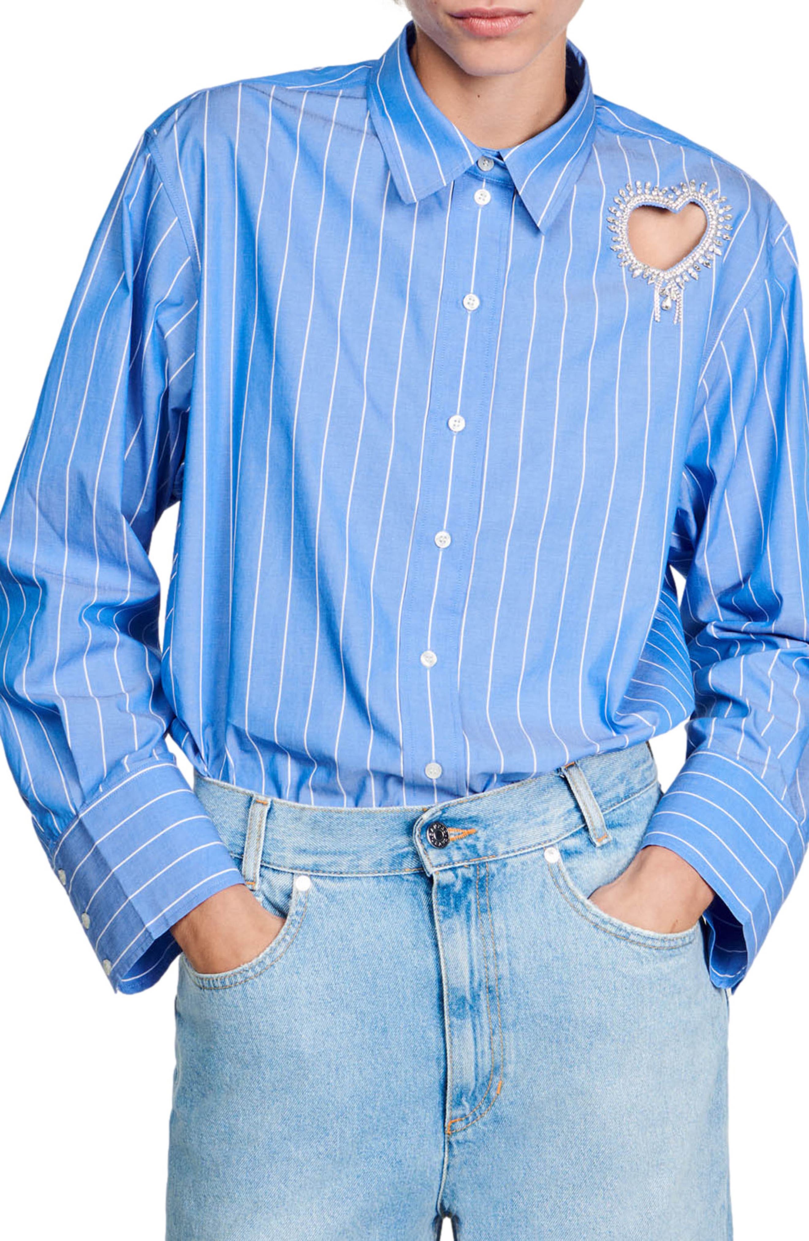 Lovely Heart Cutout Stripe Button-Up Shirt (Women) | Nordstrom