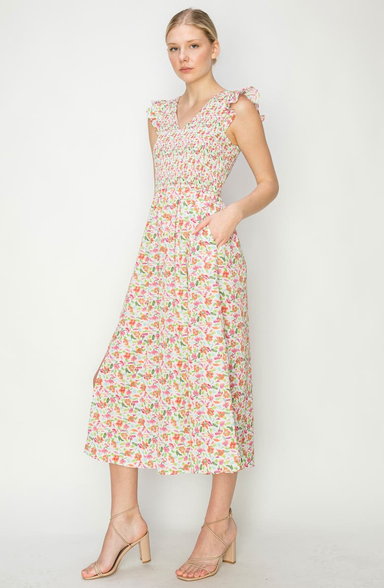 MELLODAY Smocked Cap Sleeve Dress, Alternate, color,