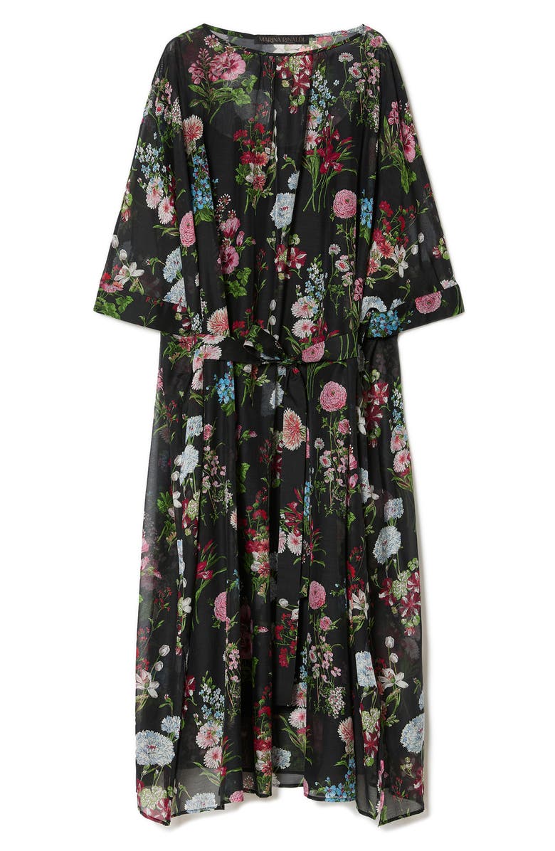 Marina Rinaldi Kaki Floral Print Voile Midi Dress, Alternate, color, Black