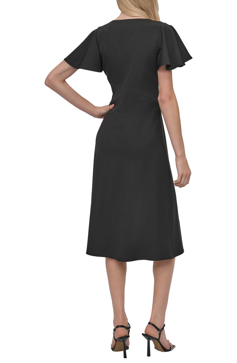 DKNY Split Sleeve V-Neck Midi Dress, Alternate, color, Black