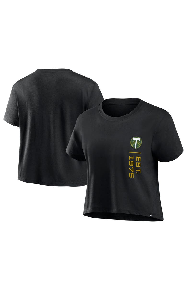 FANATICS Women's Fanatics Branded Black Portland Timbers Chip Pass Fashion Cropped T-Shirt, Main, color, 