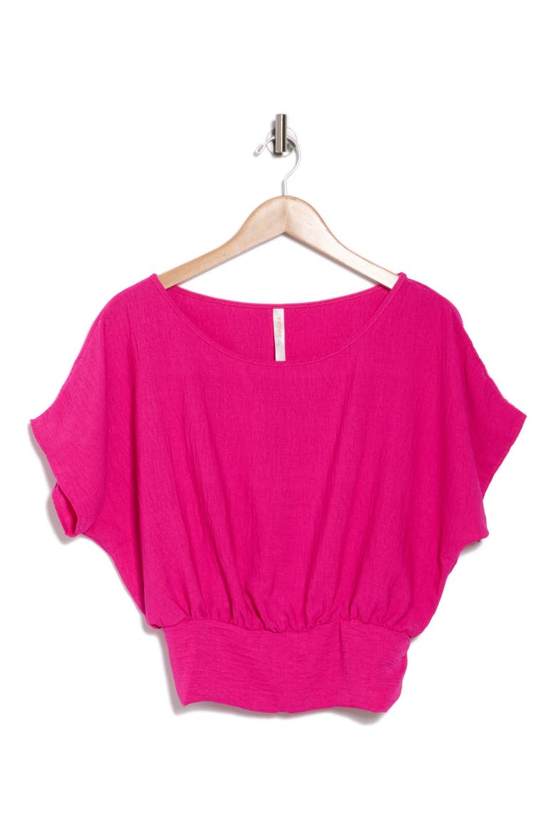 Short Sleeve Smocked Hem Blouson Top, Alternate, color, FUCHSIA