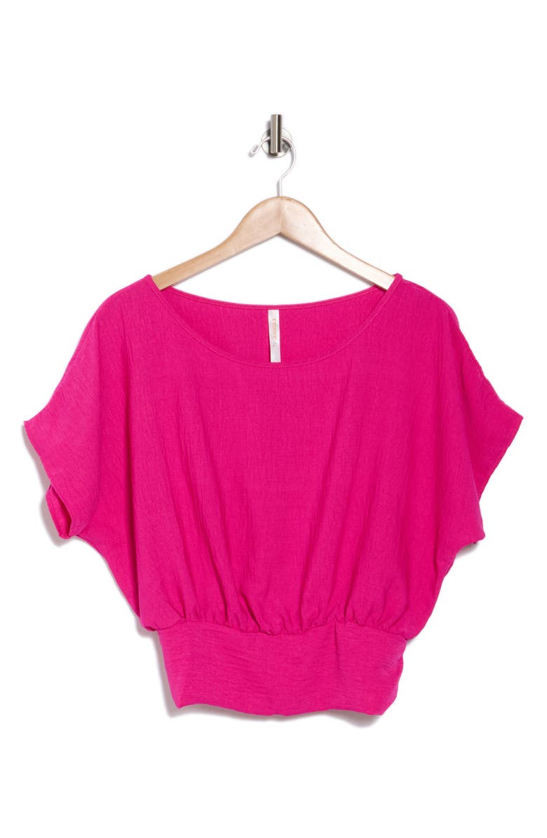 Renee C Short Sleeve Smocked Hem Blouson Top, Alternate, color, Fuchsia