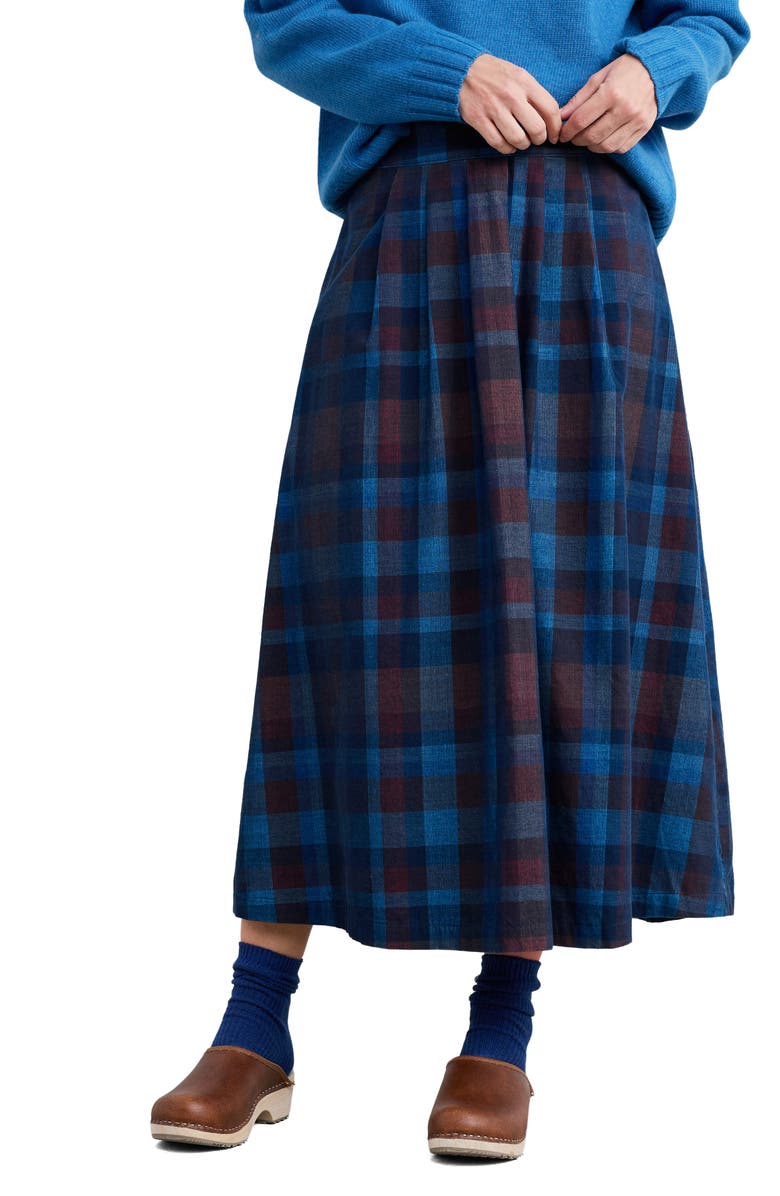 Seasalt Cornwall Day Dream Check Organic Cotton Corduroy Skirt, Main, color, Honesty Sea Cave