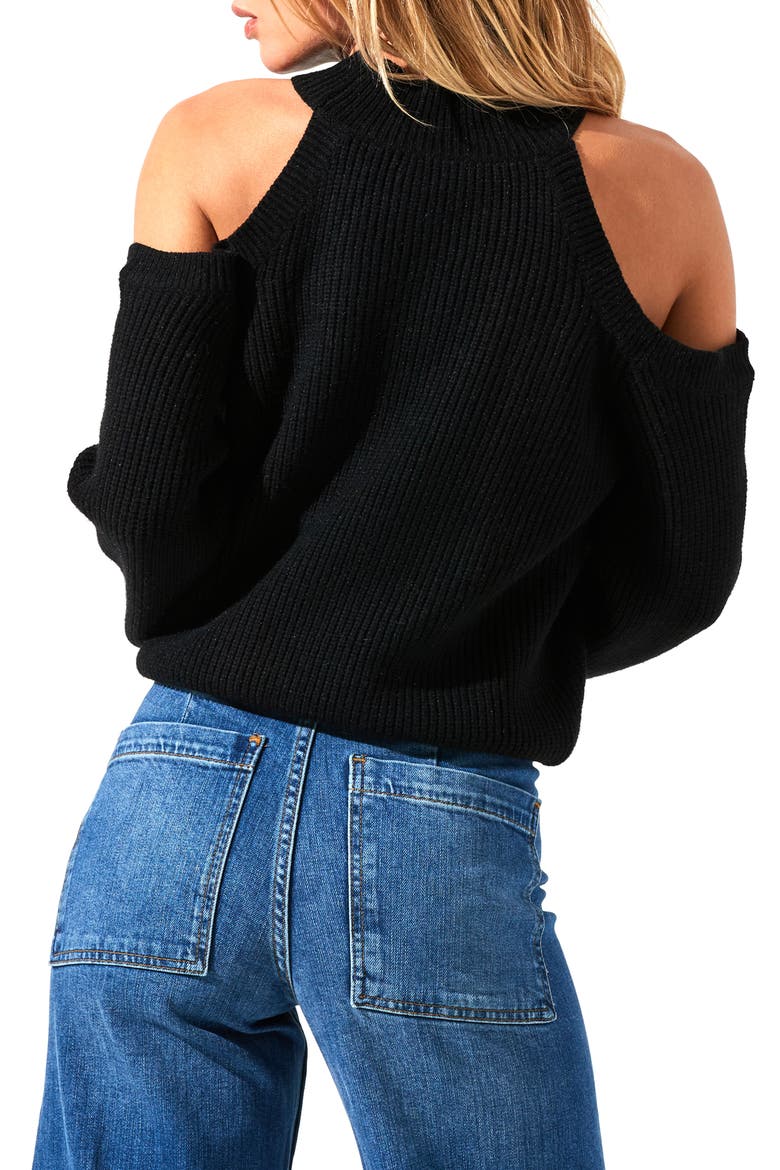 Cold Shoulder Mock Neck Sweater, Alternate, color, BLACK