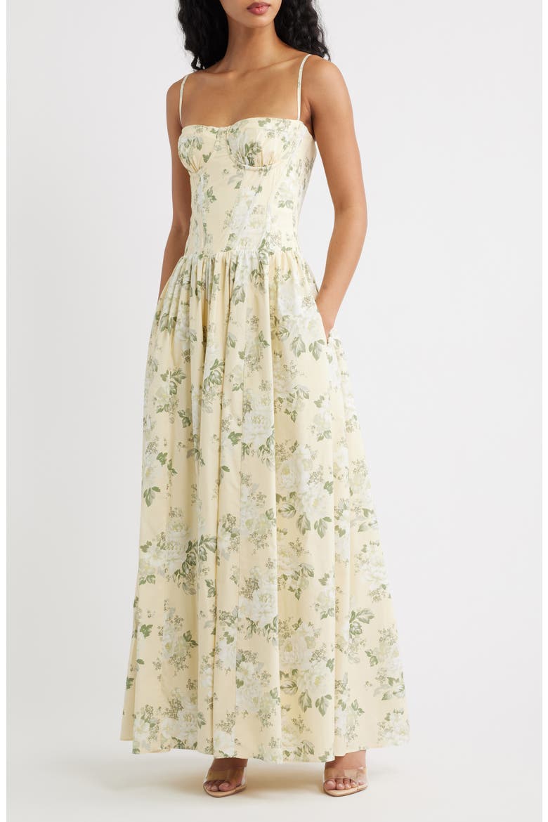Rona Lemon Floral Stretch Cotton Maxi Sundress, Main, color, LEMON FLORAL