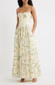 HOUSE OF CB Rona Lemon Floral Stretch Cotton Maxi Sundress