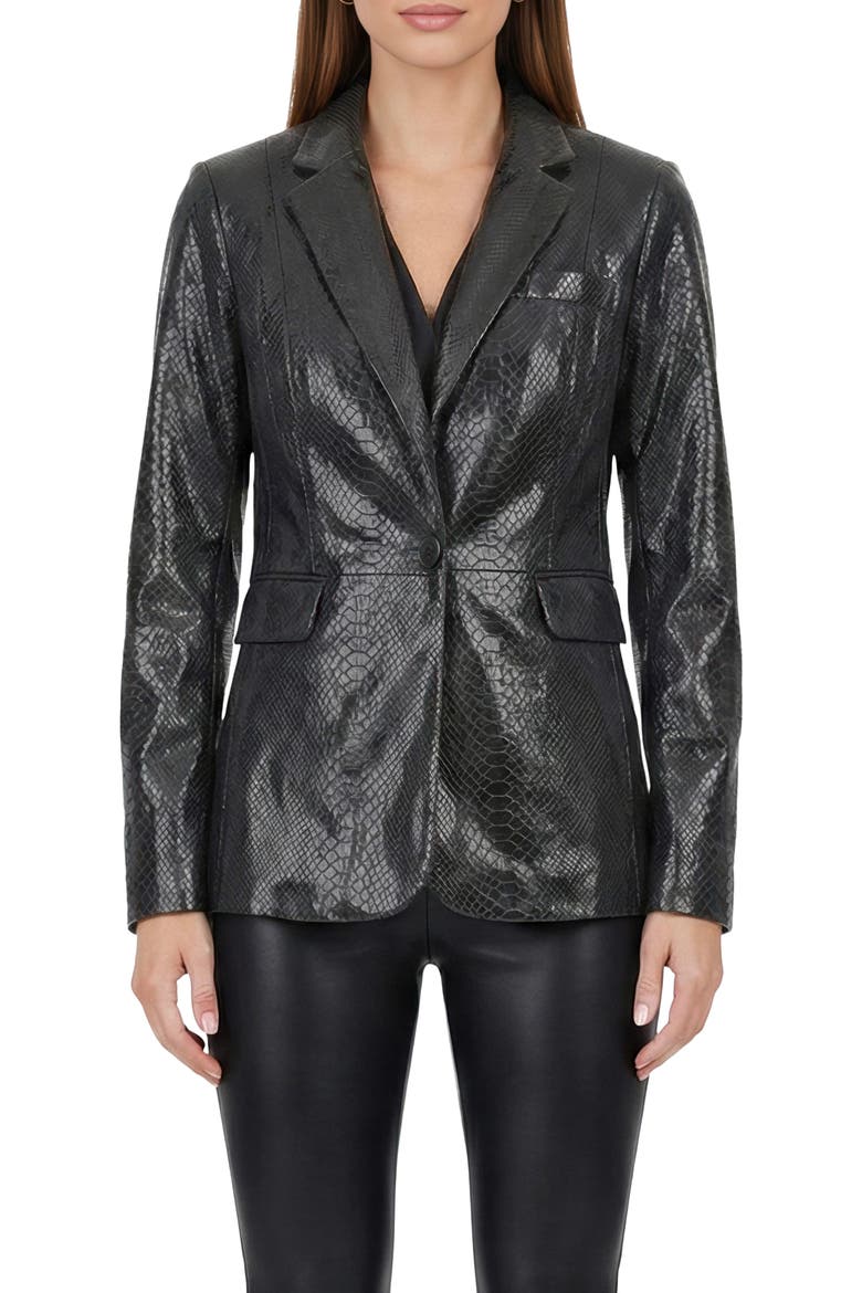 Genuine Metis Suede Pythn Printed Single Breasted Blazer, Main, color, ANTHRACITE
