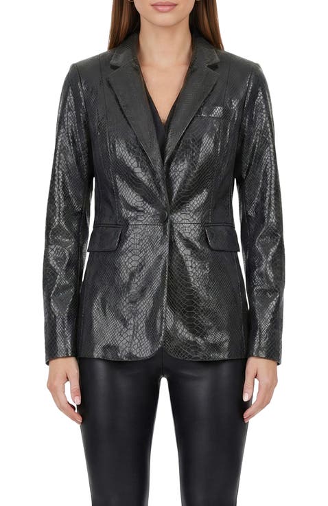 Genuine Metis Suede Pythn Printed Single Breasted Blazer